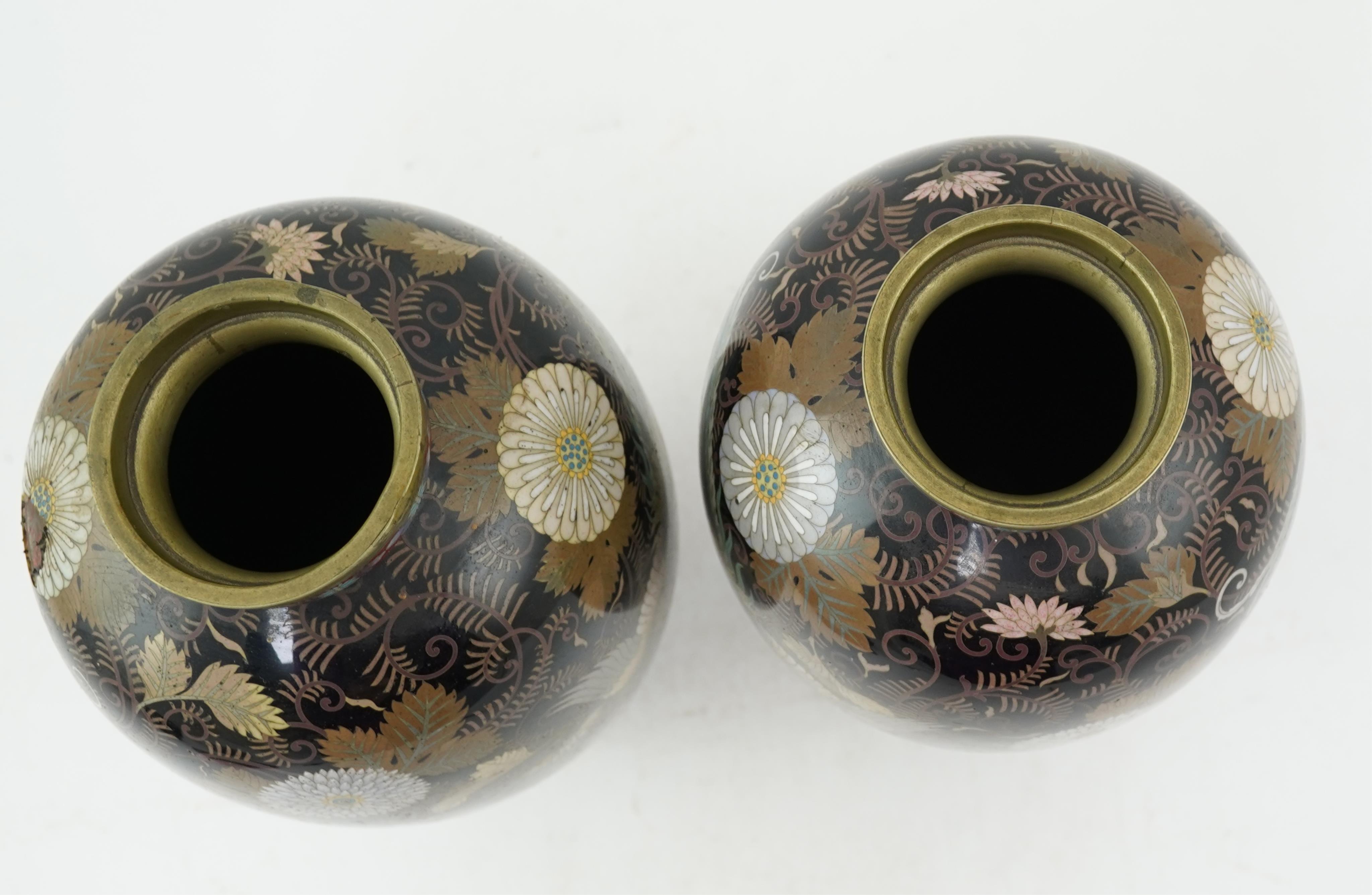 A pair of Japanese cloisonné enamel ‘phoenix’ vases, by Gonda Hirosuke I, Meiji period